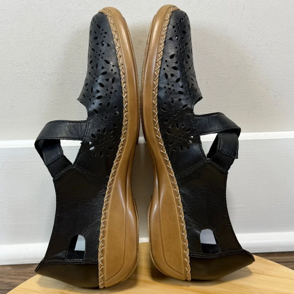 Rieker Antistress Mary Jane Women 40 Black Laser Cut Leather Boho Casual Comfort